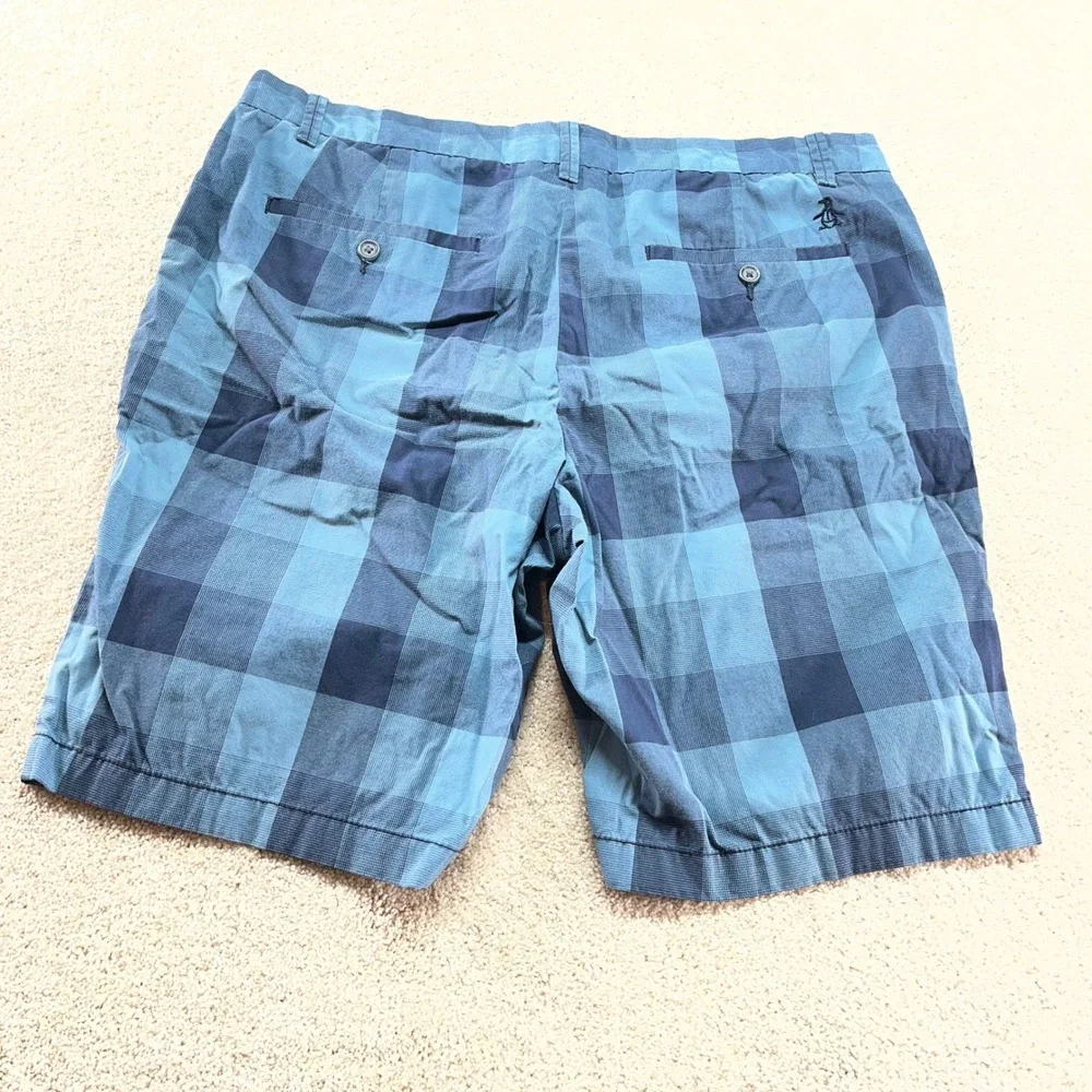Original Penguin Shorts Mens‎ 36 Blue Buffalo Plaid Check Cotton Blend (Fits 38)